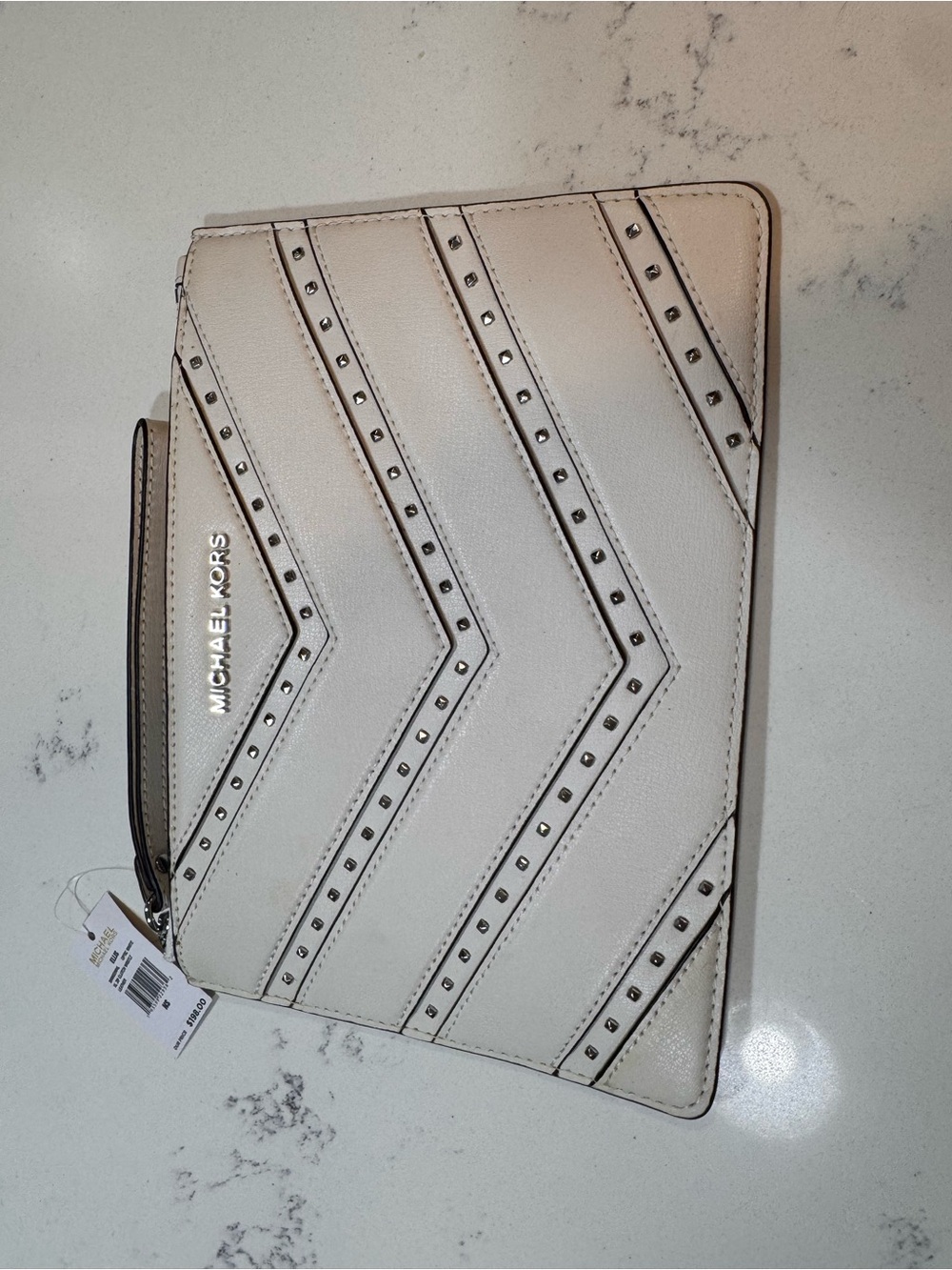 Michael Kors Cream Chevron Studded Wristlet Clutch